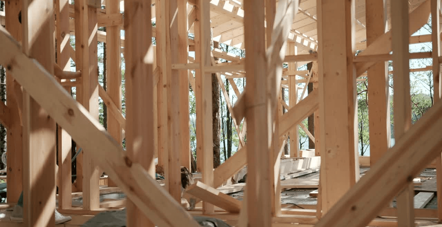 Timber frame of a house under construction
